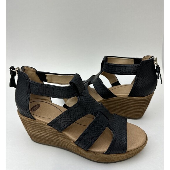 Dr. Scholls Sandals Women 6.5 Black Platform Espadrille Wedge - Picture 1 of 7